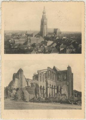 Hoogstraten De Kerk na de verwoesting van 23 Oktober 1944