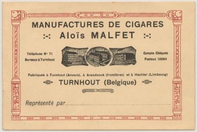 Representatiekaart Manufactures de Cigares Aloïs Malfet