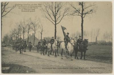 Plechtige inhaling van den heer V. Van Nueten, als Burgemeester der Gemeente Merxplas. 27 Februari 1912. Ruiters te paard.