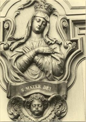 St. Pieterkerk / koorgestoelte / detail / S. Mater Dei