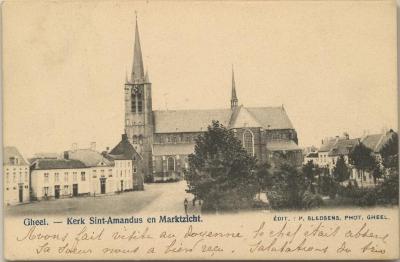 Gheel. - Kerk Sint-Amandus en Marktzicht.