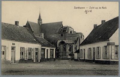 Santhoven - Zicht op de kerk [Met vernielde toren 1914]