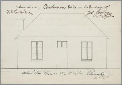 Vandenberg Henri, Steenweg naar Merksplas, kantine naast bassin (tijdelijke) kantine in hout, 3/11/1863 