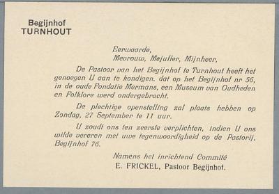 Plechtige opening van het begijnhofmuseum op zondag 27 september 1953