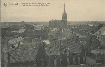Turnhout Panorama met de kerk van het H. Hart. Panorama avec l'église du Sacré Coeur.