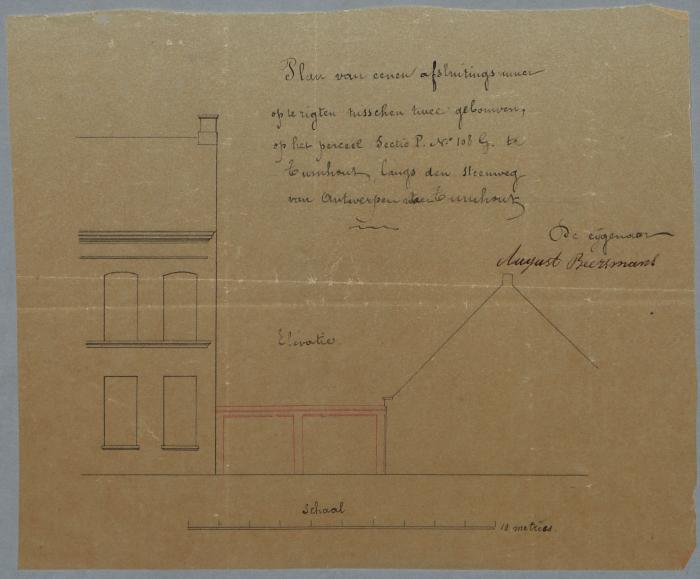 Beersmans August, Steenweg van Antwerpen naar Turnhout, Sectie P nr 108 , bouwen afsluitingsmuur tusssen 2 eigen woningen, 7/3/1866