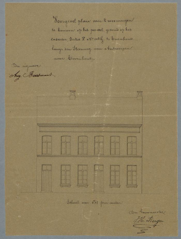 Beersmans Aug., Steenweg van Antwerpen naar Turnhout, Sectie P nr 108 , bouwen 2 woningen, 2/1/1865