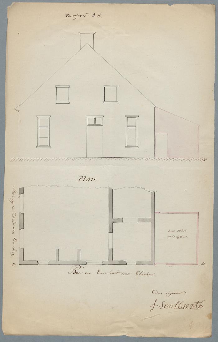 Snollaerts Franciscus, Schorvoort , Sectie M nr . 276a, bouwen schop aan huizing, 15/9/1855
