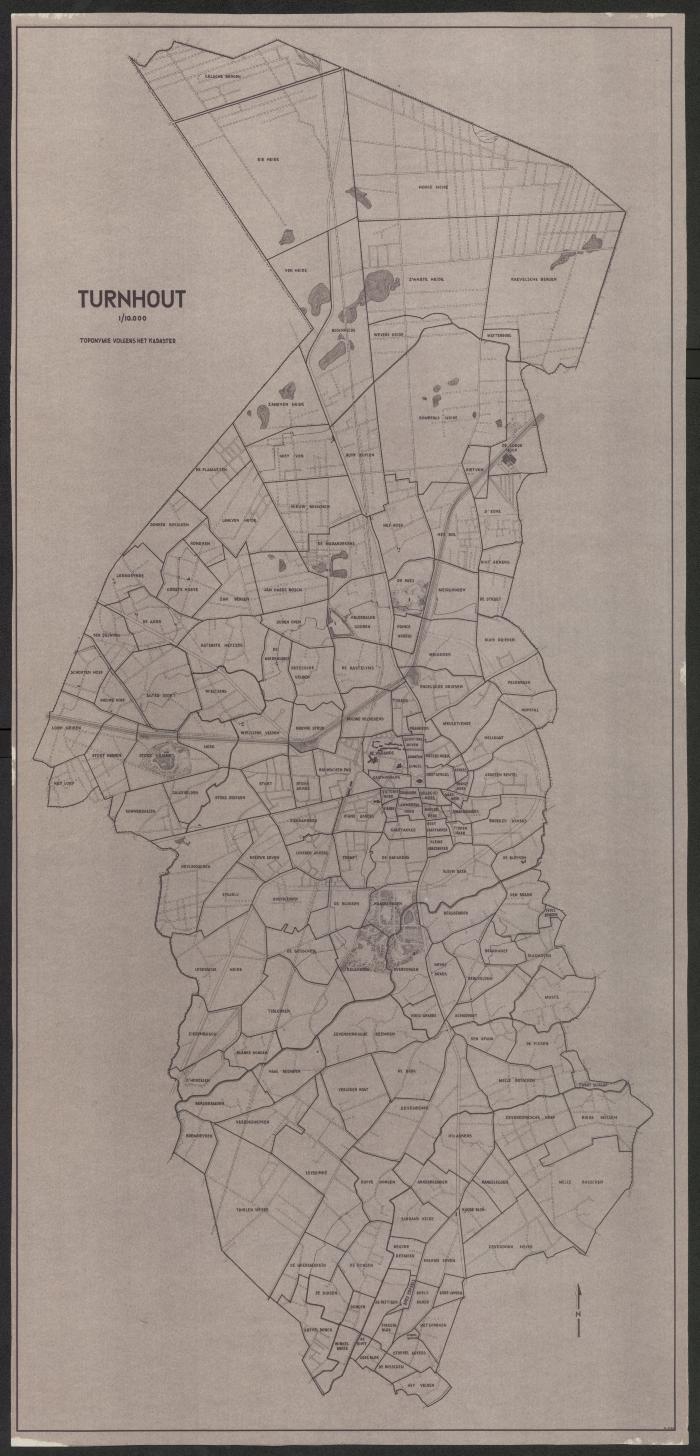 Turnhout met aanduiding van toponiemen volgens het Kadaster