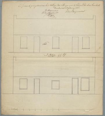 Nijs J.J., Kwakkelstraat , Wijk 2 nrs. 56 en 57, verandering aan woning (3 ramen en 2 deuren plaatsen), 13/2/1841