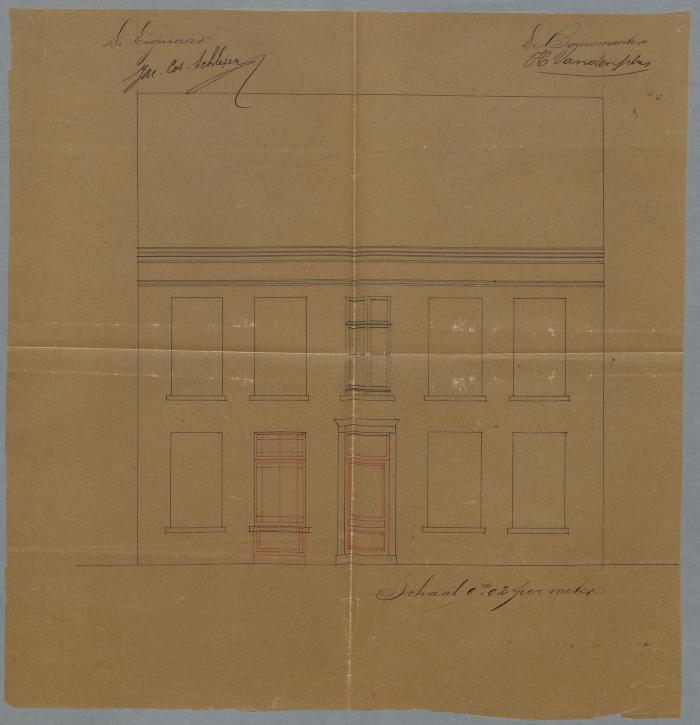 Cos-Schlexer Jac., Korte Begijnenstraat , plaatsen nieuwe voordeur en veranderen raam in deur, 8/7/1889