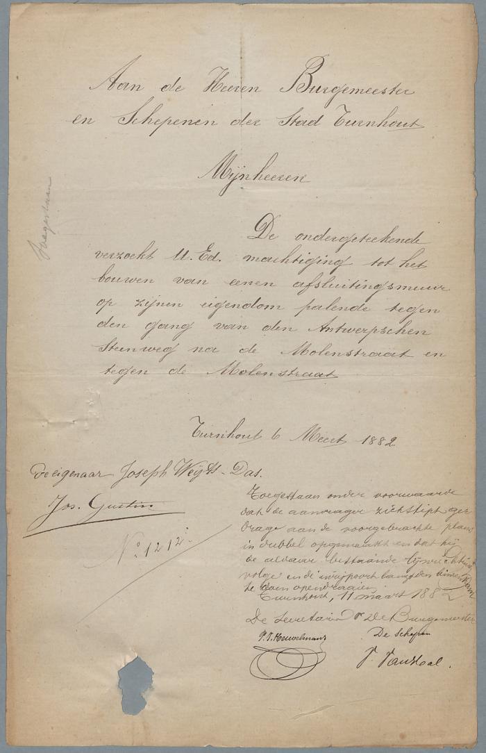 Weijts -Das Joseph, Molenstraat , bouwen afsluitingsmuur, 11/3/1882