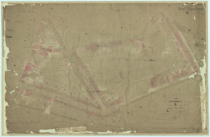 "Gemte Turnhout in 19 sect[ties], de sectie R in vijf bladen genaamd Noord Oost. Het blad 5"