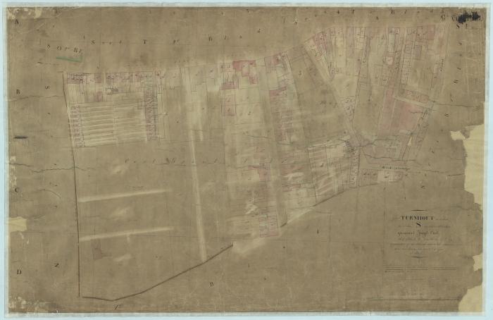 "Gemte Turnhout in 19 sect[ties], de sectie S in twee bladen genaamd Zuyd-Oost. Het blad 2"