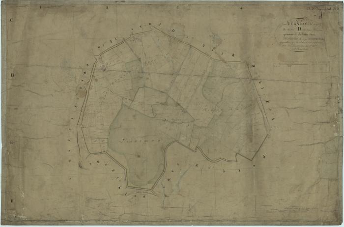 "Gemeente [Oud-]Turnhout in 19 sectien, de sectie D in vier bladen genaamd Schuur Oven. Het blad 4"