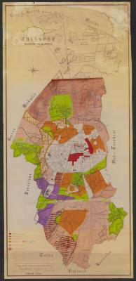 "Turnhout. Hoofdstad van de Kempen", kaart van Turnhout met ingekleurde aanduiding van zones
