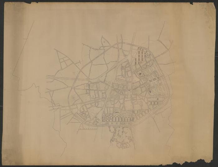 Kaart van het centrum van Turnhout met niet uitgevoerde urbanisatieprojecten
