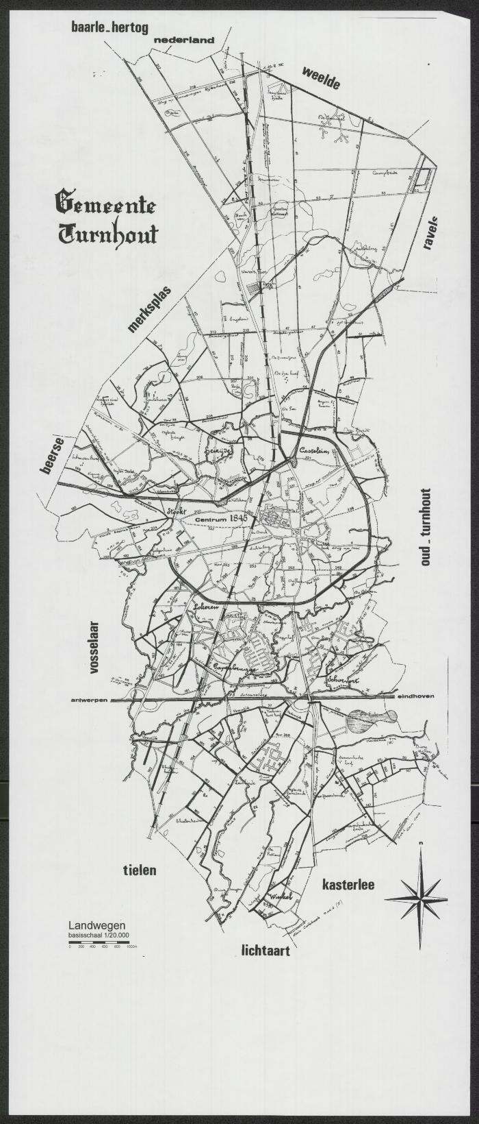 "Gemeente Turnhout. Landwegen", kaart van Turnhout
