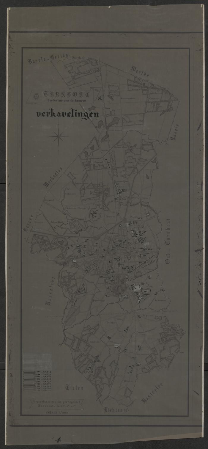 "Turnhout. Hoofdstad van de Kempen. Verkavelingen", kaart van Turnhout met aanduiding van nieuwe verkavelingen

