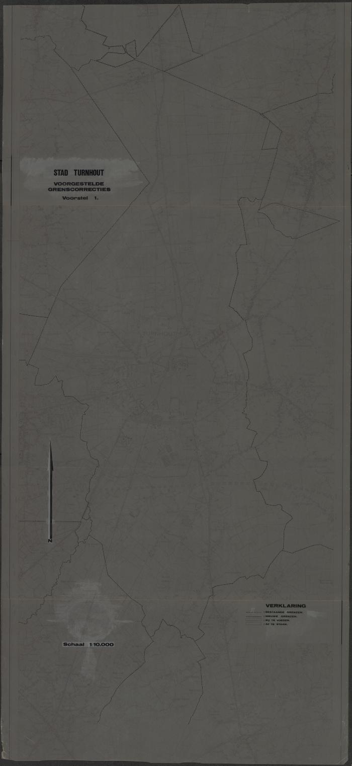 "Stad Turnhout. Voorgestelde grenscorrecties. Voorstel 1", kaart van Turnhout
