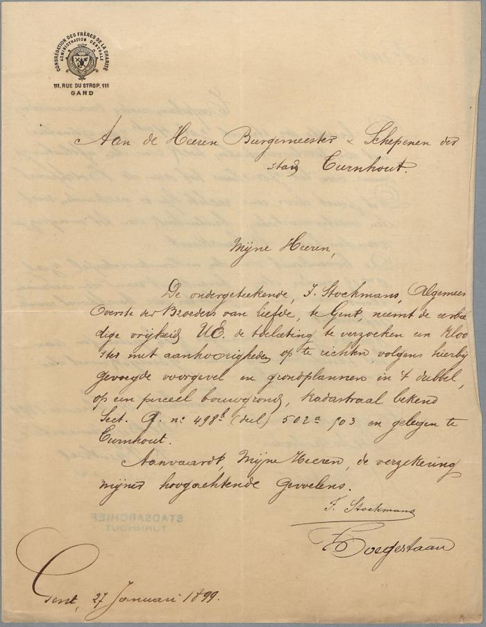 Stockmans F., sectie Q nr. 498b (deel) 502a en 503,bouwen klooster, 24/2/1899