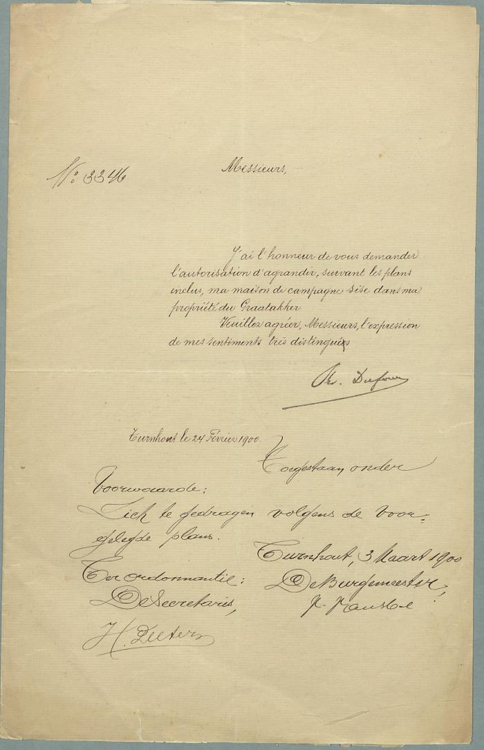 Dufour François Graatakker vergroten van gebouwen van zijn landgoed 03/3/1900