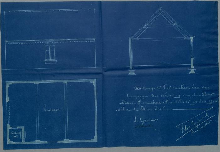 Fleerackers H., Graatakker Wijk T nrs. 231d en 232g, bouwen magazijn aan woning, 9/6/1903
