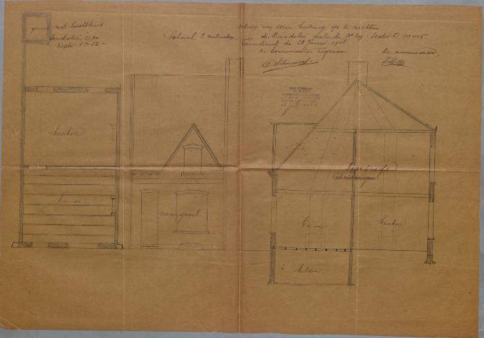 Lenaerts Al., de Merodelei Wijk O nr. 405 - rechterkant - Staatsbaan van Oostmalle naar Turnhout, bouwen huis, 19/[7]/1908