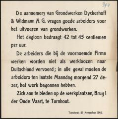 De aannemers van Grondwerken Dyckerhoff en Widmann A.G. vragen goede arbeiders
