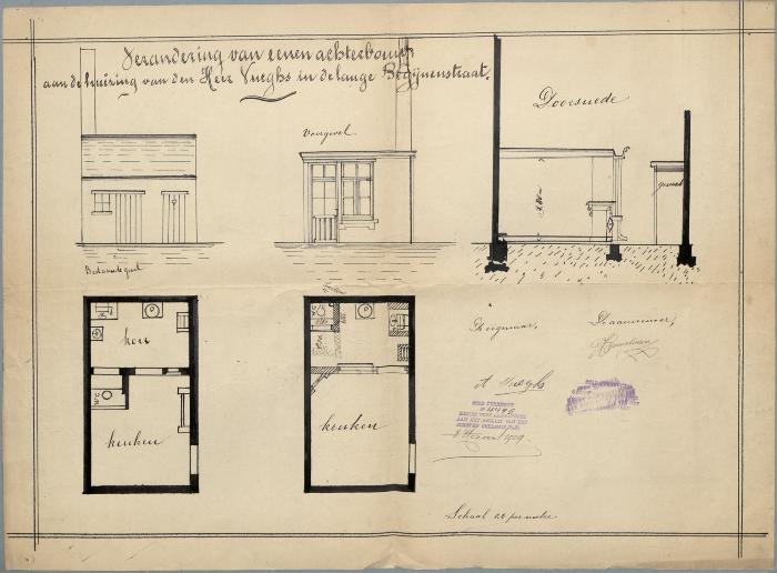 Vueghs A., Lange Begijnenstraat Sectie Q nr. 354d, veranderingen aan achterbouw huizing, 8/3/1909