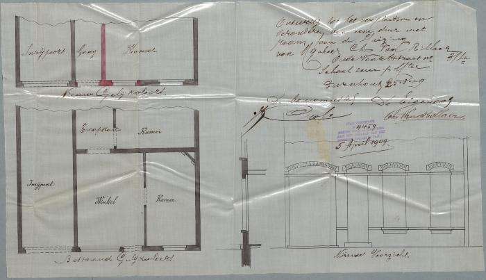Van Rillaer Ch., Oude Vaartstraat nr. 36, veranderen vitrine en deur in deur en raam, 5/4/1909