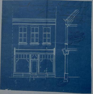 Van der Loock C. (weduwe), Herentalsstraat - Staatsbaan van Turnhout naar Diest - rechterzijde, plaatsen vitrine in voorgevel huis, 22/6/1909