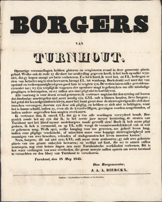 Borgers van Turnhout. Oproerige verzamelingen (…) 18 mey 1845