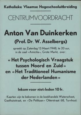 Centrumvoordracht Anton Van Duinkerken (…) zaterdag 13 maart 1948