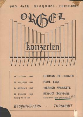 600 jaar Begijnhof Turnhout orgelkonzerten (…) 29 oktober 1967 … 28 januari 1968