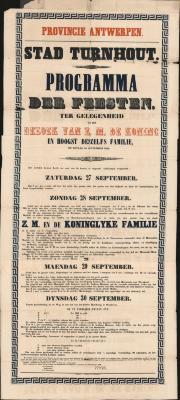 Stad Turnhout programma der feesten ter gelegenheid van het bezoek Z.M. de Koning (…) zondag 28 september 1856