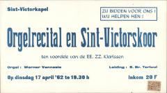 "Orgelrecital en Sint-Victorskoor (…) dinsdag 17 april 1963", affiche
