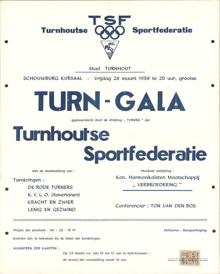 "Turn-gala (…) vrijdag 28 maart 1958", affiche
