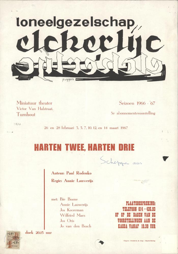 "Harten twee, harten drie (…) februari maart", affiche
