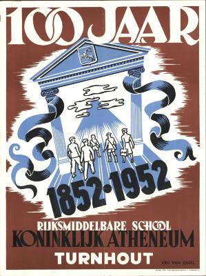 "100 jaar rijksmiddelbare school Koninklijk Atheneum Turnhout 1852-1952", affiche
