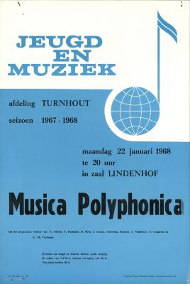 "Jeugd en Muziek: Musica Polyphonica (…) maandag 22 januari 1968", affiche
