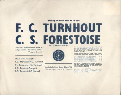 "F.C. Turnhout. C.S. Forestoise (…) zondag 29 maart 1959", affiche
