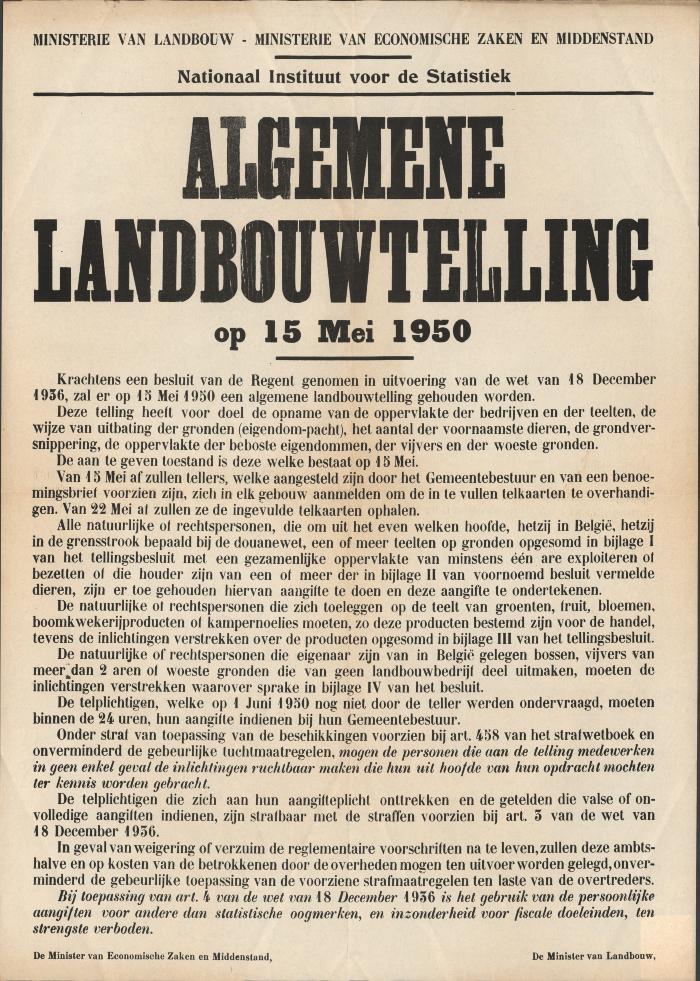 "Algemene landbouwtelling op 15 mei 1950", affiche
