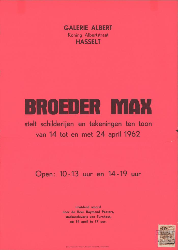 "Broeder Max (…) van 14 tot en met 24 pril 1962", affiche
