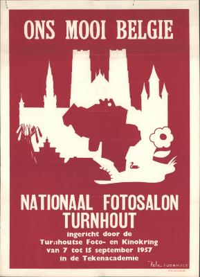 "Ons mooi Belgïe. Nationaal fotosalon Turnhout (…) van 7 tot 15 september 1957", affiche
