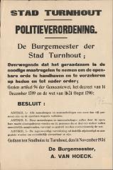 "Politieverordening (…) noodige maatregelen te nemen om de openbare orde te handhaven (…) 14 november 1934", affiche
