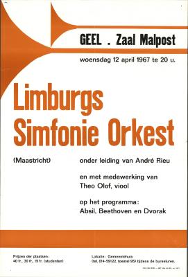 "Limburgs simfonie orkest (…) woensdag 12 april 1967", affiche

