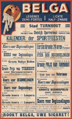 "Stad Turnhout. Stedelijk sportverbond. Kalender der sportfeesten (…) april tot augustus", affiche
