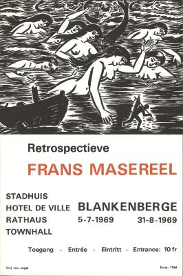 "Retrospectieve Frans Masereel (…) 5 juli 1969 tot 31 augustus 1969", affiche, klein formaat
