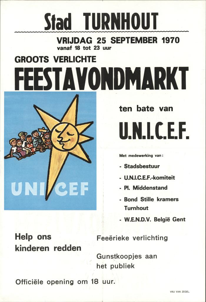 "Groots verlichte feestavondmarkt (…) vrijdag 25 september 1970", affiche

